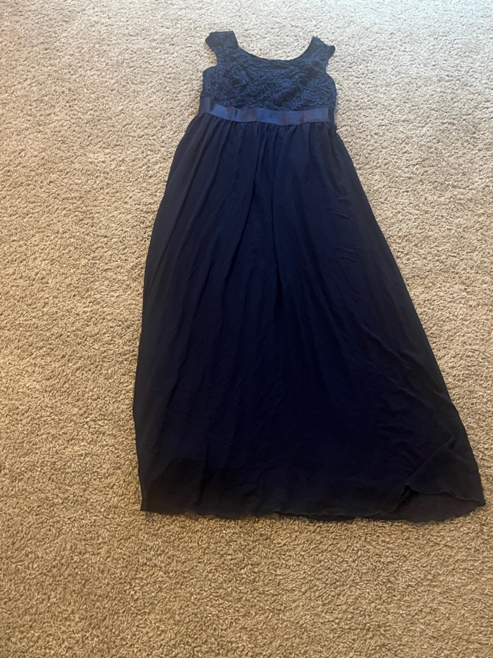 Ever Pretty Navy Blue Lace Bodice Chiffon Maxi Dress